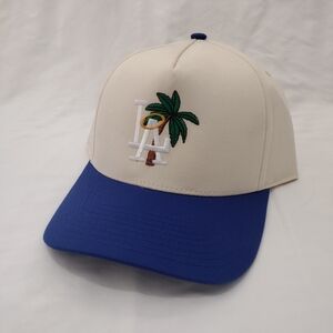 LA Cream and Blue Embroidered Palm Tree Cap